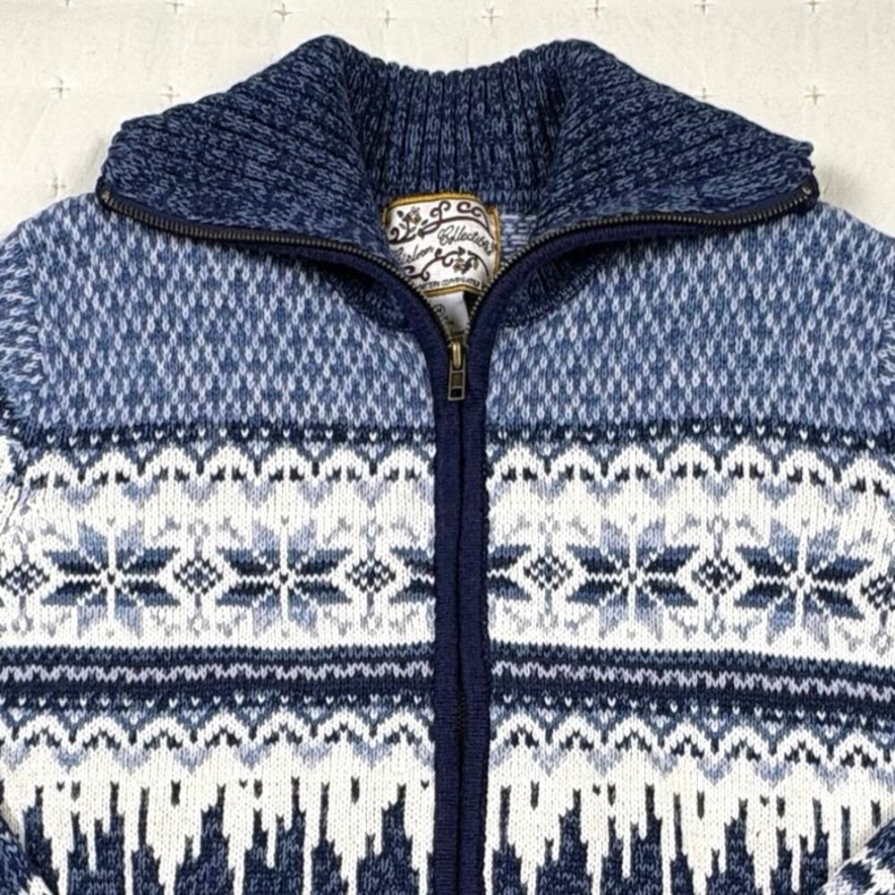 Heirloom Collectibles Vintage Hand Knit Zip Up Cardigan Sweater Women's M Blue - Picture 3 of 12